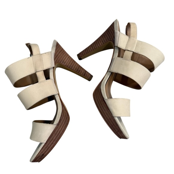 Franco Sarto Elegant Cream Nubuck Leather Platform Strappy Heels Size 8.5 - Picture 2 of 7